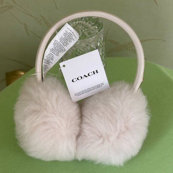 COACH SHEARLING AND LEATHER EARMUFFS:NWT CHALK 7371 - Picture 2 of 10